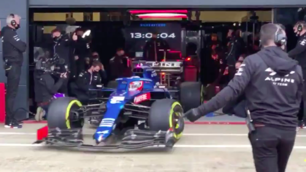 Esteban Ocon drives the Alpine A521 for the first time