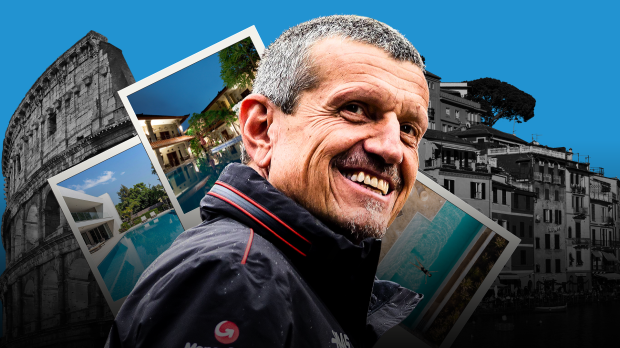 Steiner in Haas F1 jacket smiling with Italian holiday-themed background — Photo: © IMAGO