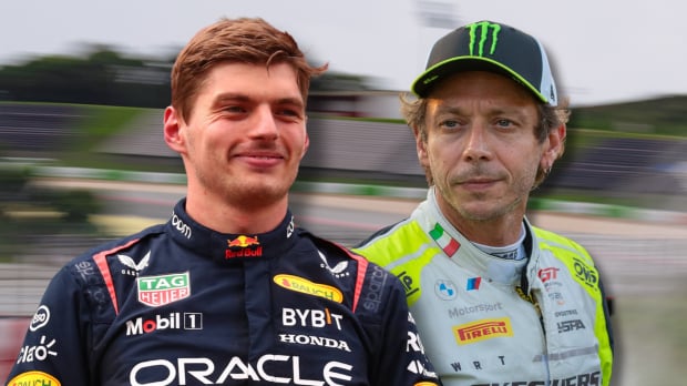 Max Verstappen and Valentino Rossi are shown in a composite picture — Photo: © IMAGO