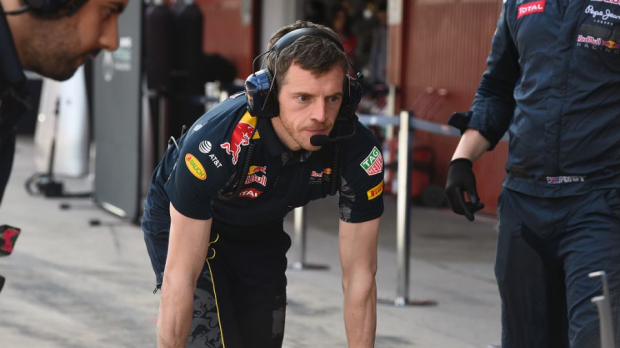 Lee Stevenson pushing the Red Bull during testing