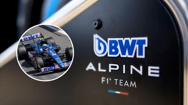 Alpine F1 logo with Esteban Ocon driving inset