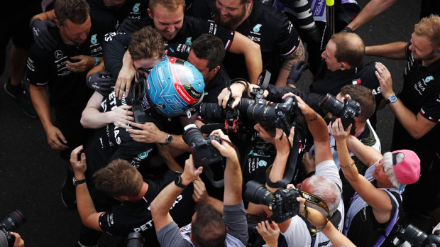 George Russell after pole in Hungary