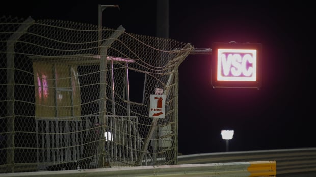 A virtual safety car board flashes