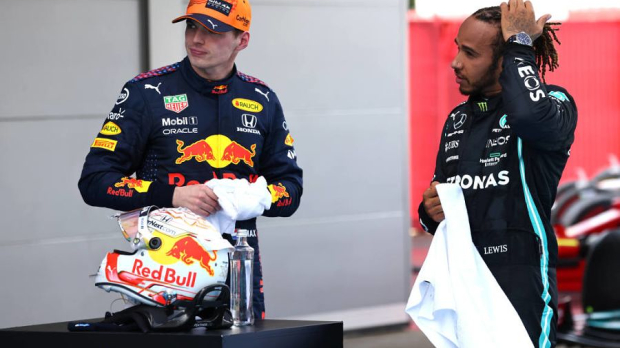 Max Verstappen and Lewis Hamilton in Spain