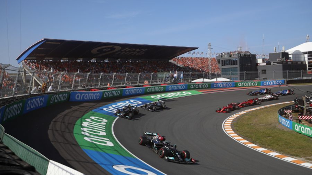 Hamilton driving his Mercedes in Zandvoort