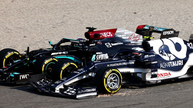 Gasly and Hamilton battling in Monza