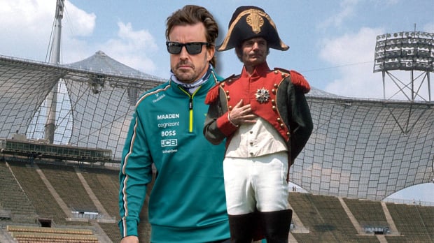 Fernando Alonso stands next to Napoleon