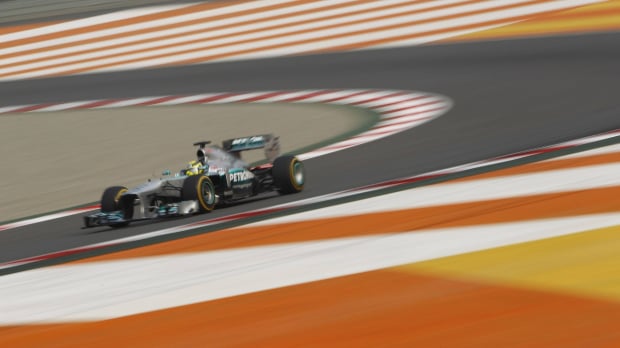 A Mercedes on track at the Buddh International Circuit for the Grand Prix of India in 2013 — Photo: © IMAGO