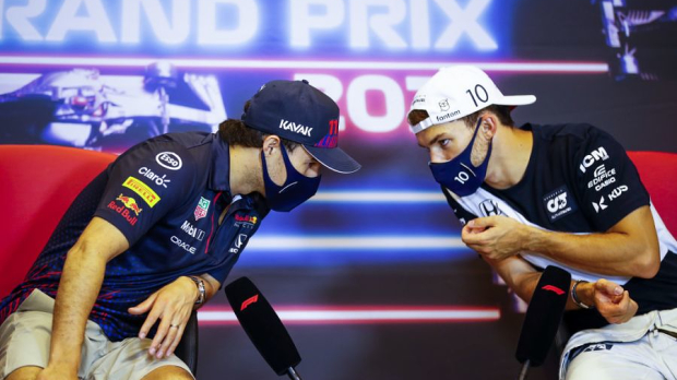 Sergio Pérez and Pierre Gasly during the press conference