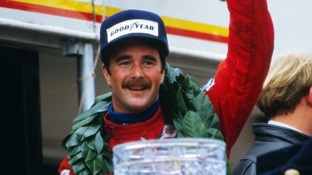 Nigel Mansell celebrates taking his first F1 win at the 1985 European GP at Brands Hatch — Photo: © IMAGO