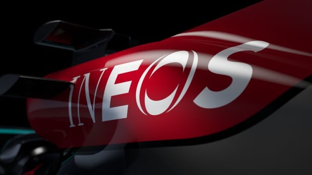 White INEOS logo on red background