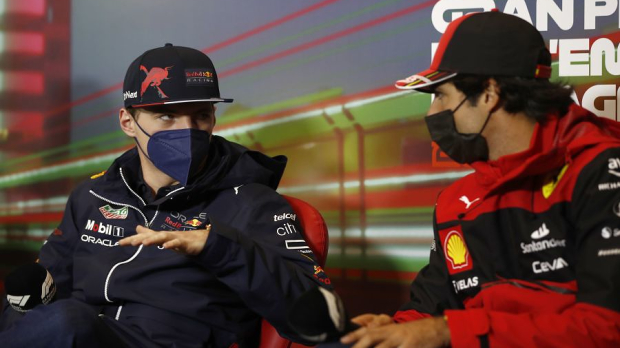 Max Verstappen and Carlos Sainz during the press conference