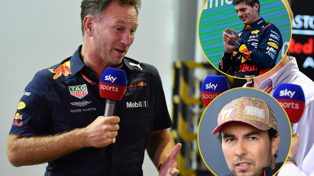 Horner, Pérez, Verstappen