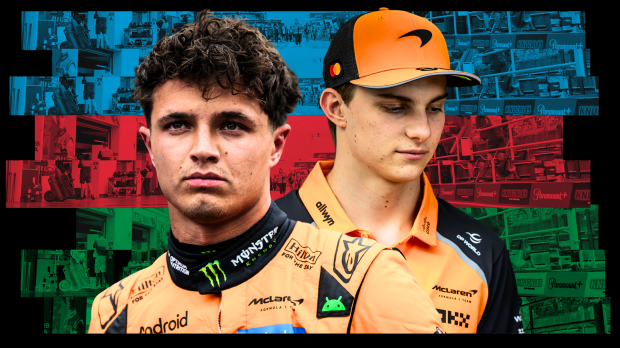 Oscar Piastri and Lando Norris appear with an Azerbaijan flag background