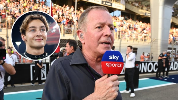 Martin Brundle conducts one of his famous gridwalks while George Russell smiles