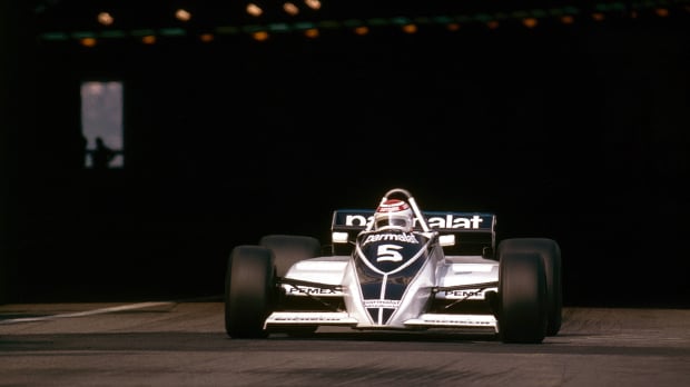Nelson Piquet's Brabham emerges from the (now dry) Monaco tunnel