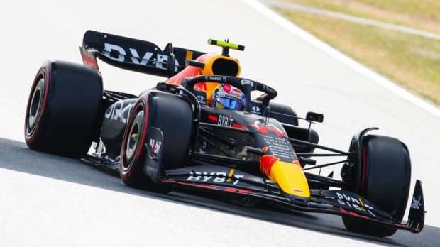Perez in zijn Red Bull in Spanje
