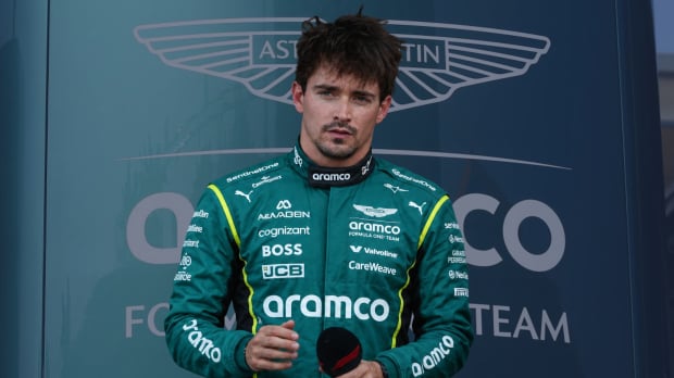 Charles Leclerc is mocked up wearing an Aston Martin race suit — Photo: © IMAGO