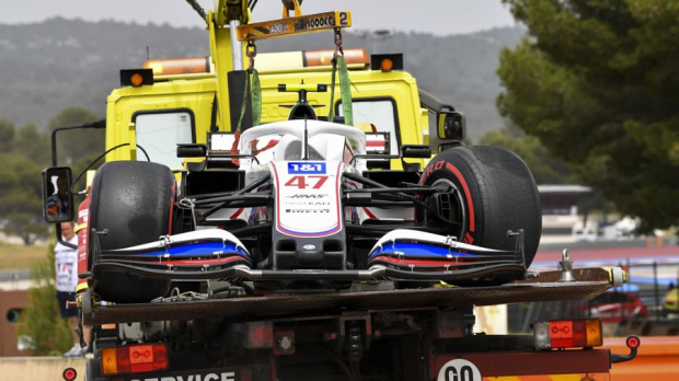 Schumacher's car on a flatbed