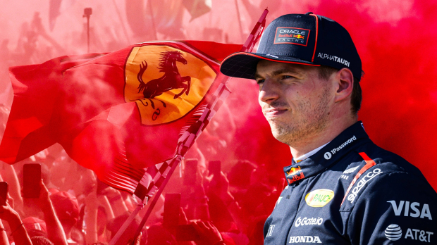 Max Verstappen looks on at Ferrari fans