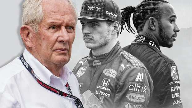 Dr. Helmut Marko, Max Verstappen and Lewis Hamilton