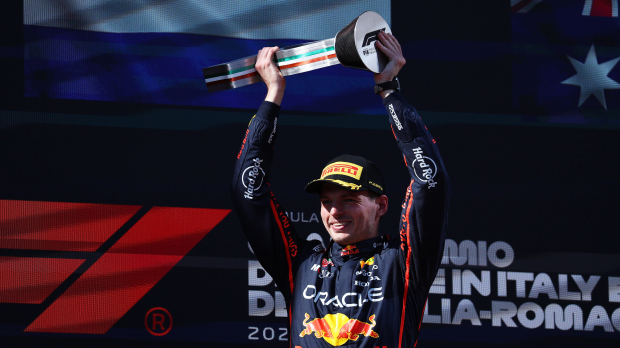 Max Verstappen on the podium at Imola