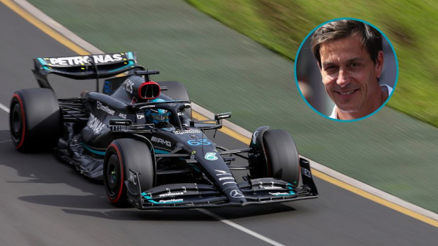 Toto Wolff mercedes George Russell inset