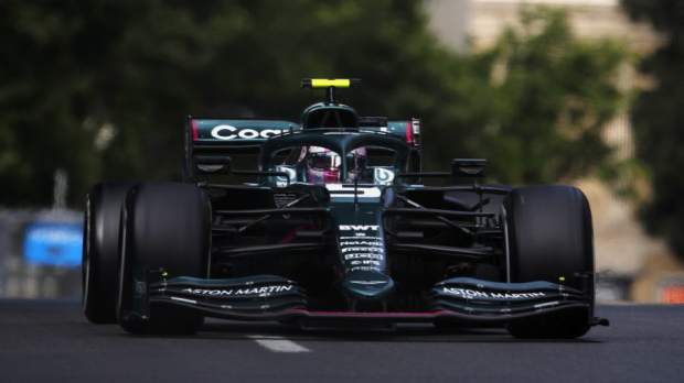 Sebastian Vettel in actie in Bakoe.