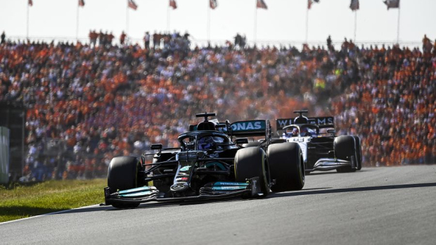 Hamilton driving his Mercedes in Zandvoort