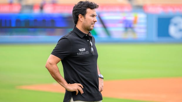 Sergio Perez in a Cadillac top at the Dodgers Baseball stadium