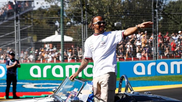 Lewis Hamilton on the drivers' parade in Australia