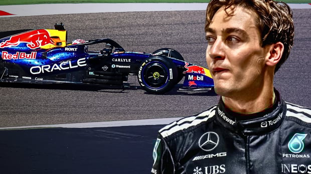 Verstappen and Russell during Bahrain testing