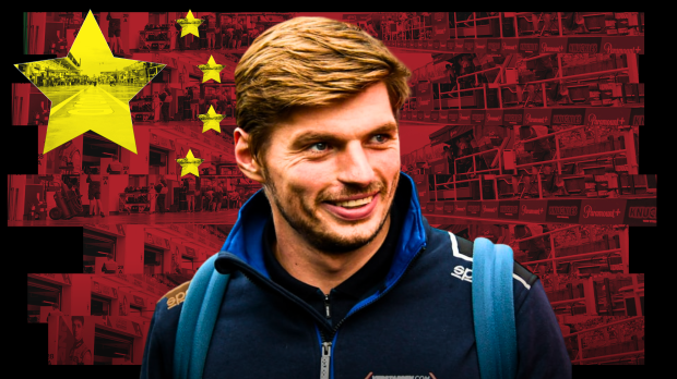 Max Verstappen is pictured in front of a Chinese flag — Photo: © IMAGO