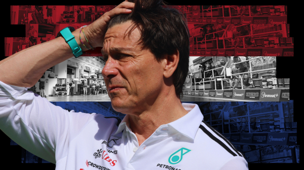 Mercedes boss Toto Wolff looking upset in front of Dutch flag