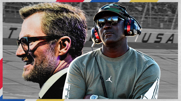 A composite image of NASCAR legend Dale Earnhardt Jr and Michael Jordan