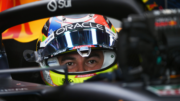 Sergio Pérez in his car at Silverstone