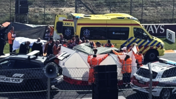 An ambulance on track is protected by covers
