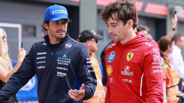 Sainz and Leclerc in the paddock