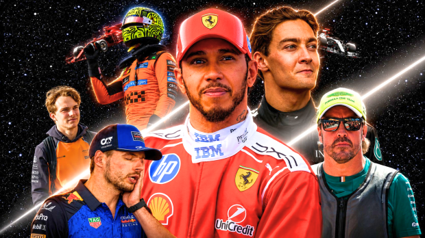 Star Wars themed edit with Hamilton, Piastri, Norris, Verstappen, Alonso and Russell in the foreground — Photo: © IMAGO