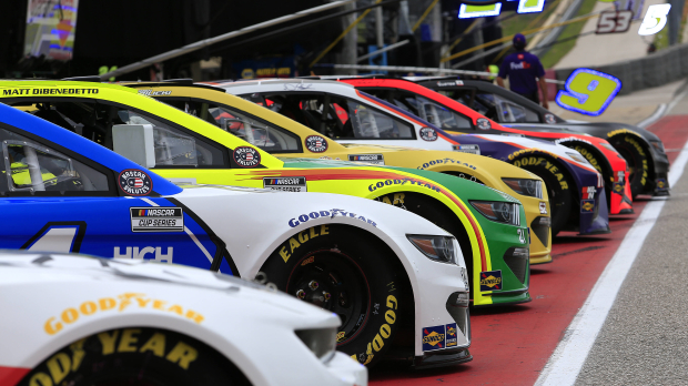 NASCAR Cup Series cars lining up at COTA