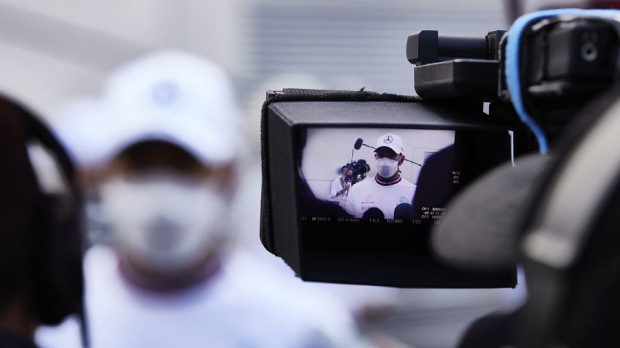 Lewis Hamilton is interviewed in Austria