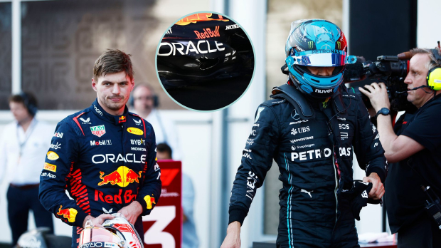Max Verstappen and George Russell after Azerbaijan collision