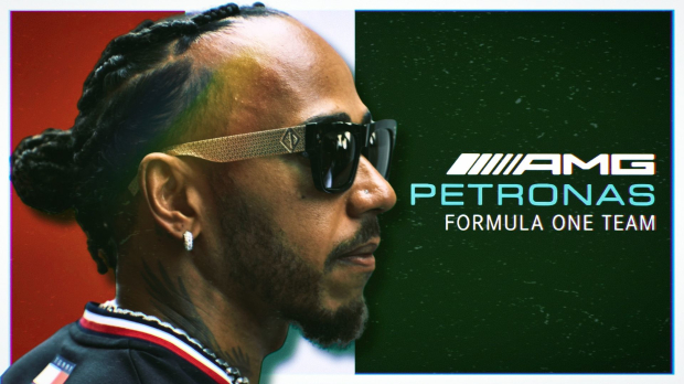 Lewis Hamilton profile alongside a Mercedes logo
