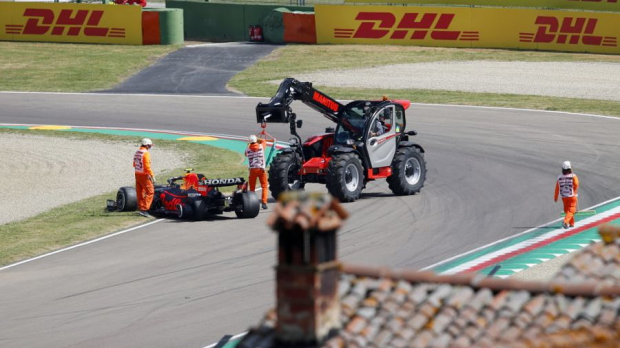Sergio Pérez' car after his crash at Imola