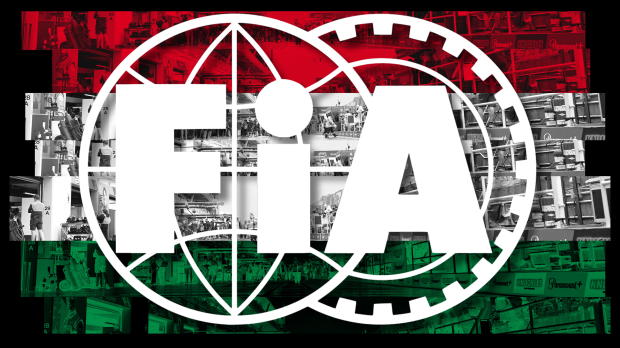 White FIA logo in front of a red, white and green Hungarian flag background — Photo: © IMAGO