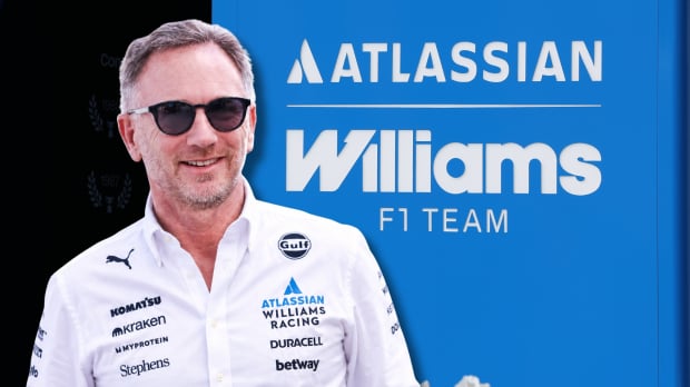 Christian Horner is mocked up in a Williams shirt next to its logo — Photo: © IMAGO