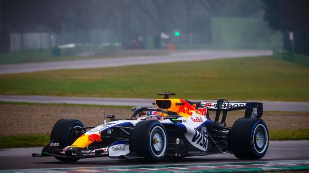 Lawson during 2026 shakedown with Racing Bulls at Imola