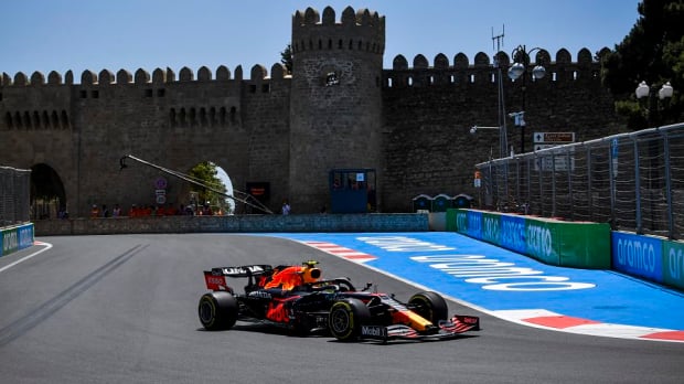 Sergio Perez driving his Red Bull in Baku