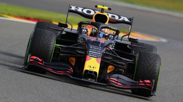 Sergio Pérez in his RB16B at Spa in Belgium