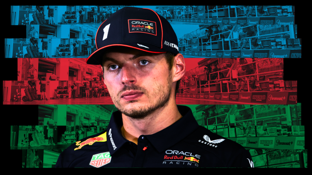 Max Verstappen appears with an Azerbaijan flag background